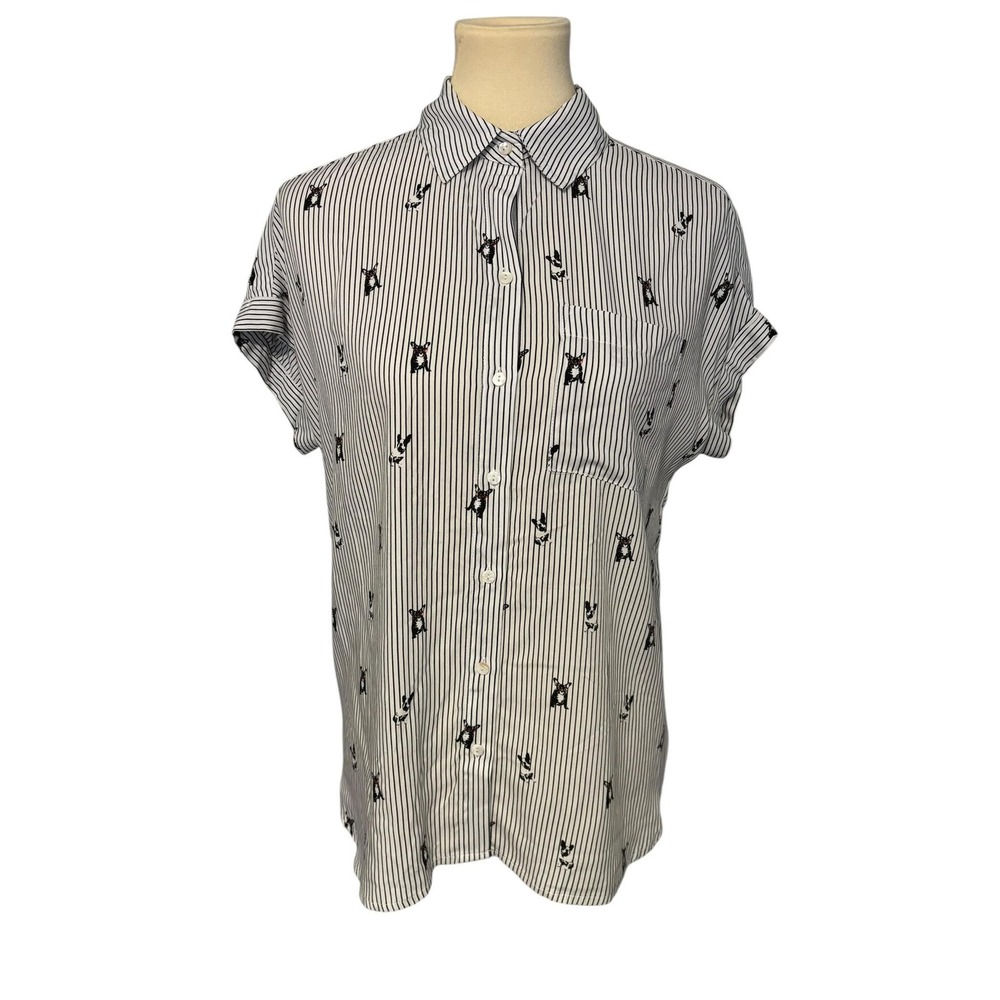 French Bulldogs All Over Print Short Sleeve Button Down Top. SZ Small. Oversized